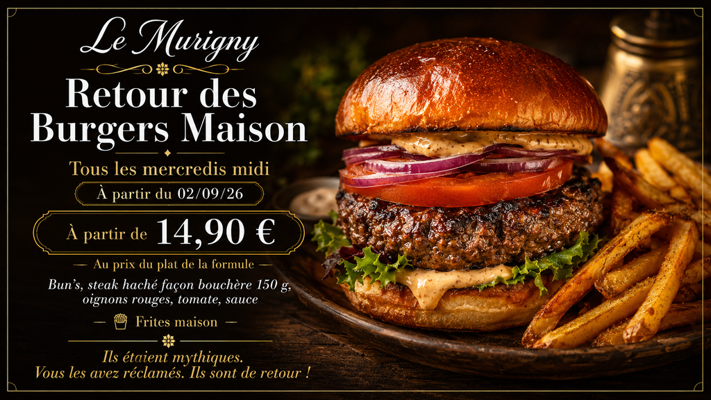 Burger maison du Murigny à Reims servi avec des frites maison tous les mercredis midi